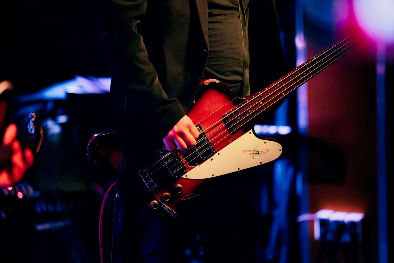 Scenic view on the bass of basslord, a nice 1976 Gibson Thunderbird Bicentennial